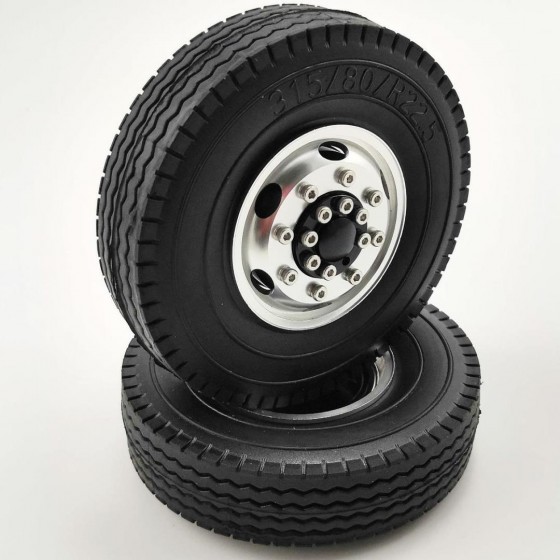Aluminum Front Rim Silver with Tires For 1/14 Tractor Trucks B: Bearing Hub