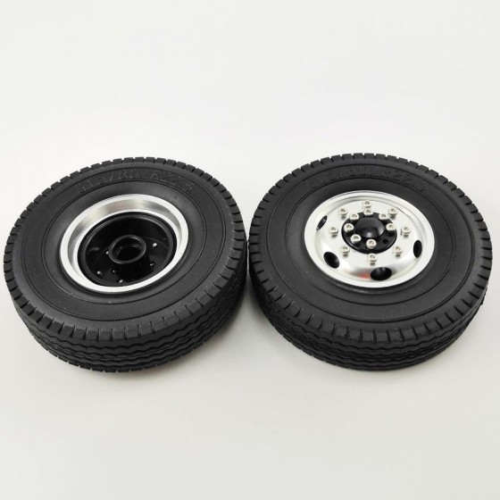 Aluminum Front Rim Silver with Tires For 1/14 Tractor Trucks B: Bearing Hub