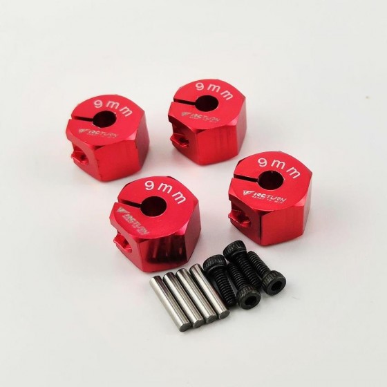 Alloy Wheel Hex Adaptor 12x9mm for Axial SCX10 II 1/10 RC Crawler - Red