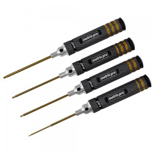 Pro Big Handle RC Ball Hex Driver / Allen Wrench Set,  Metric 1.5, 2.0, 2.5, & 3.0mm, Titanium Coated Tips: 4-Pieces